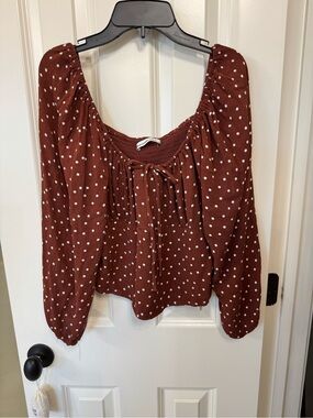 Abercrombie & Fitch Rust Brown Polka Dot Peasant Blouse